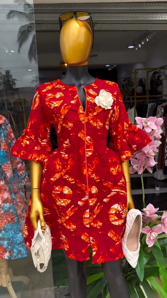Red Batik Flare Dress